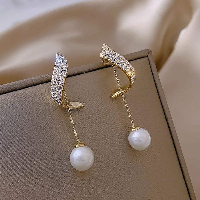 Elegant Imitation Pearl Tassel Earrings – Crystal Drop Wedding Jewelry for Women