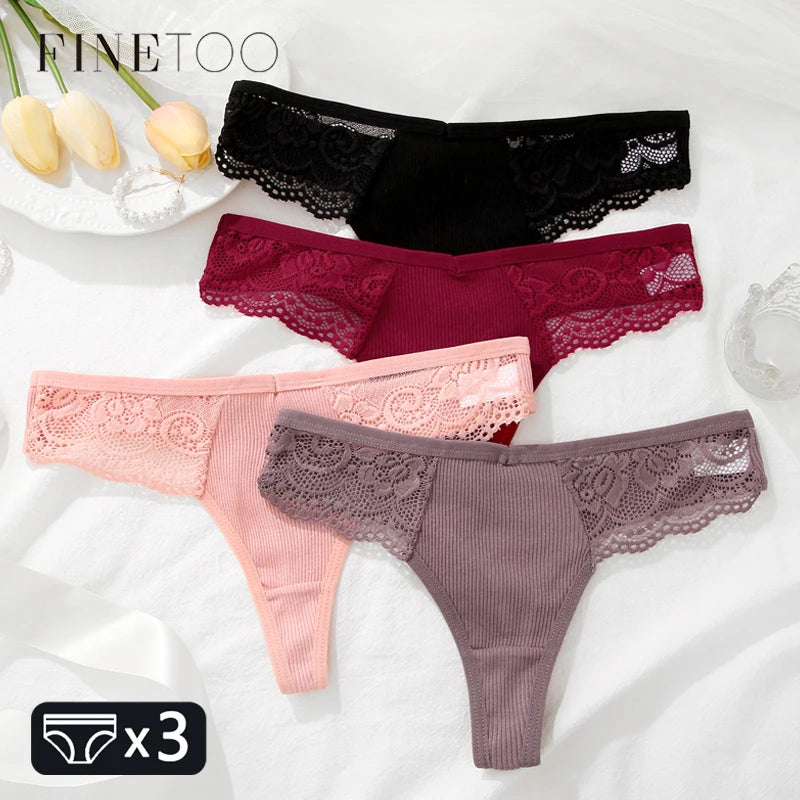 LaceLuxe – 3PCS Women's Cotton Lace Thong Set