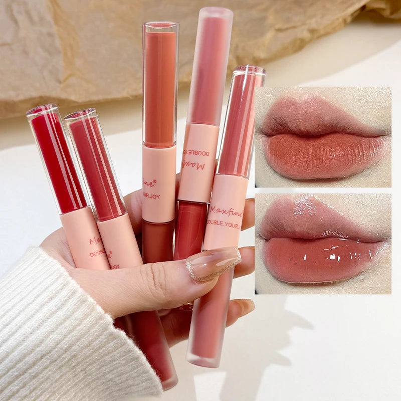 Double-End Lip Glaze – Mirror Gloss & Matte Velvet Duo