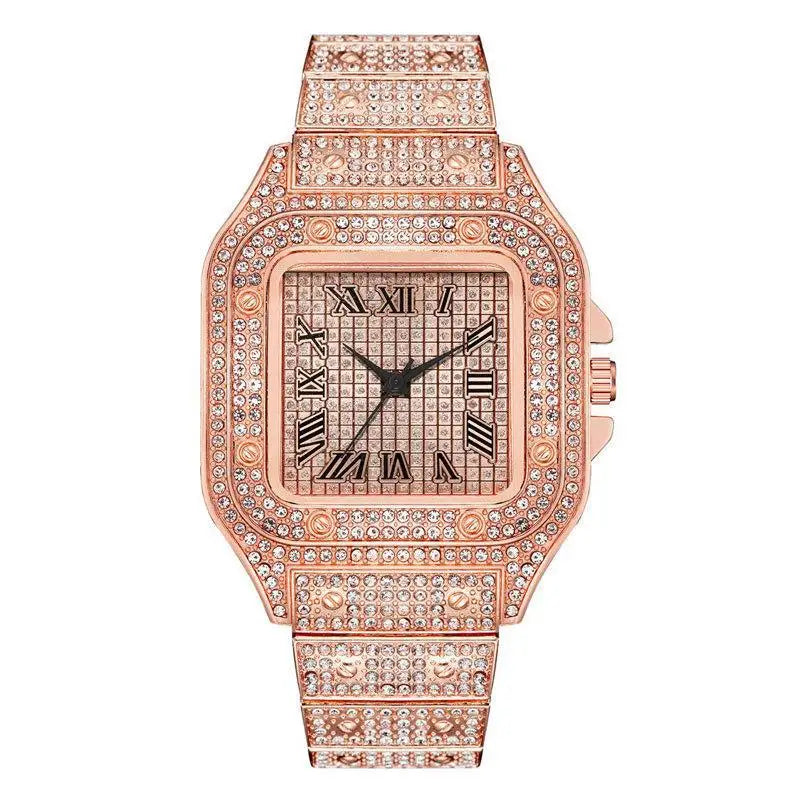 2025 Luxury Diamond Bracelet Watch – Unisex Gold Rhinestone Wristwatch