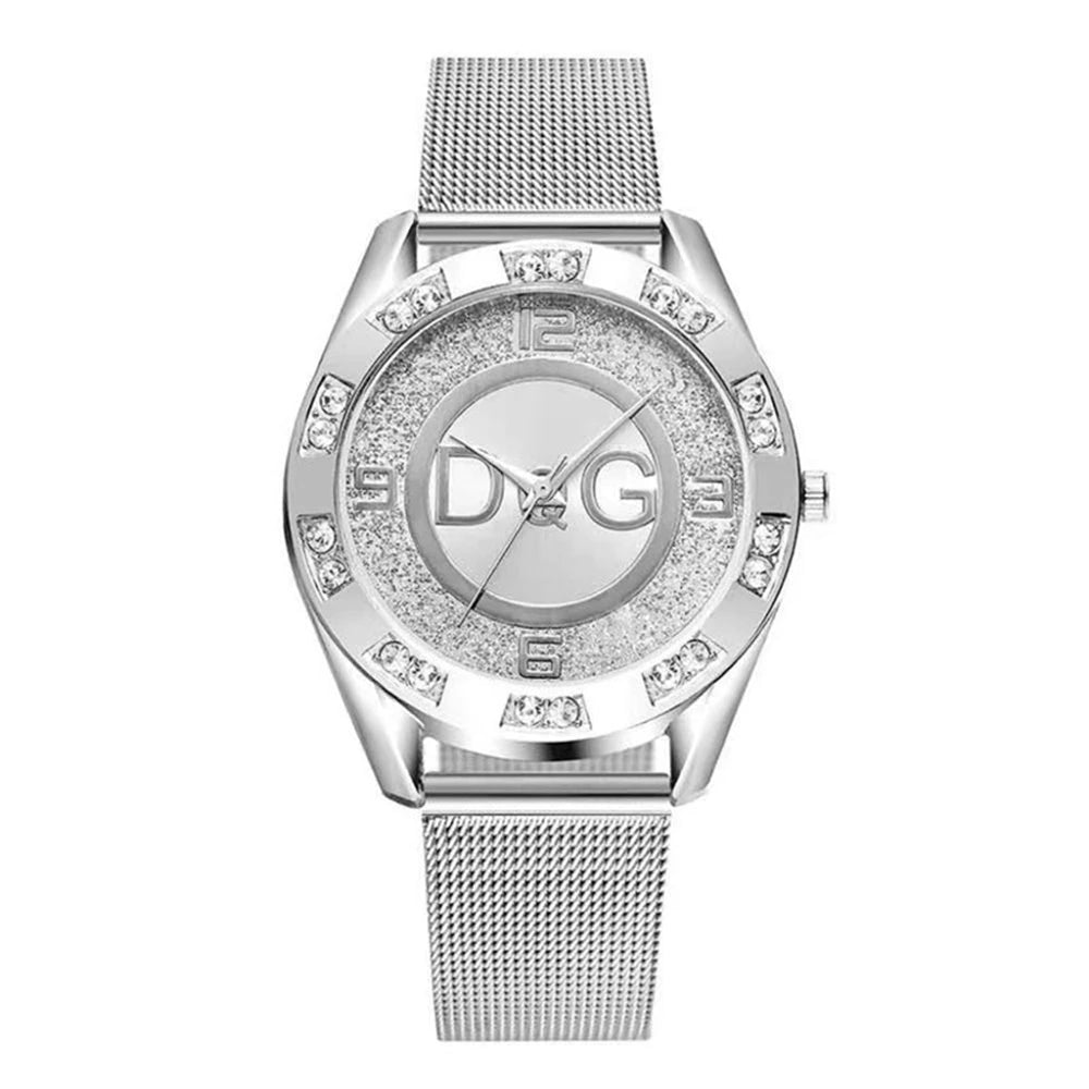 StarGleam DQG – Women's Diamond Quartz Watch with Gold Mesh Strap
