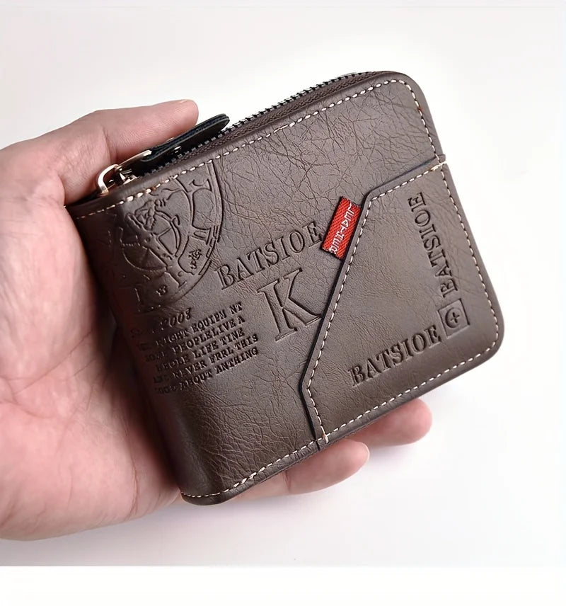 Men’s PU Wax Oil Skin Zipper Wallet – Coin & Card Holder Purse