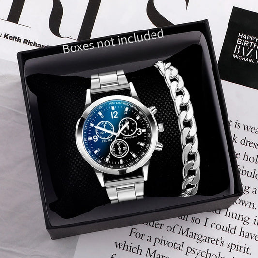1/2PCS Men's Fashion Quartz Watch with Steel Band & Bracelet – Business Style