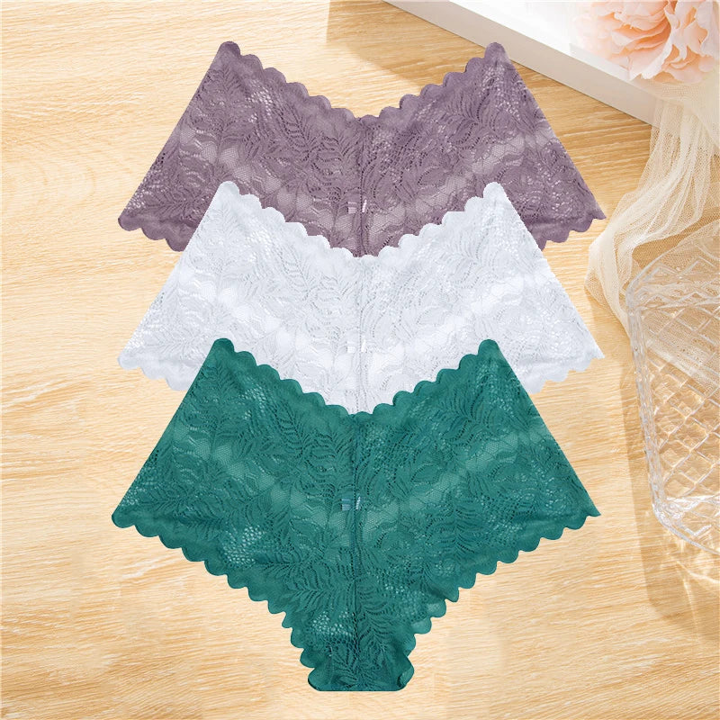 LaceBliss – 3PCS Women's Floral Lace Boyshort Panties Set
