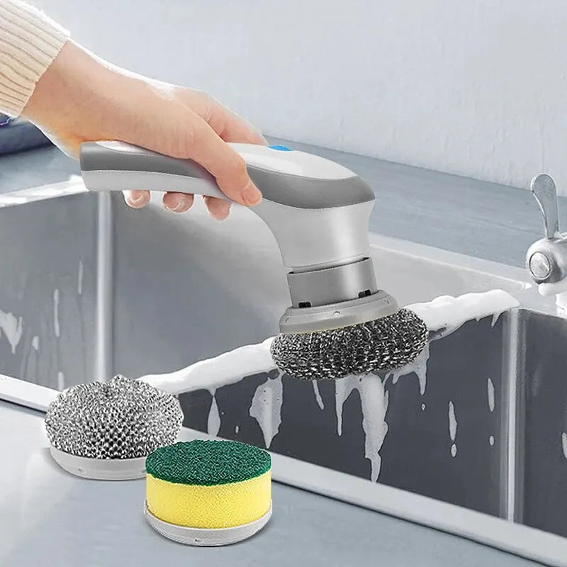 3-in-1 Electric Cleaning Brush – USB Rechargeable with Rotating Sponge, Nylon & Wire Brushes