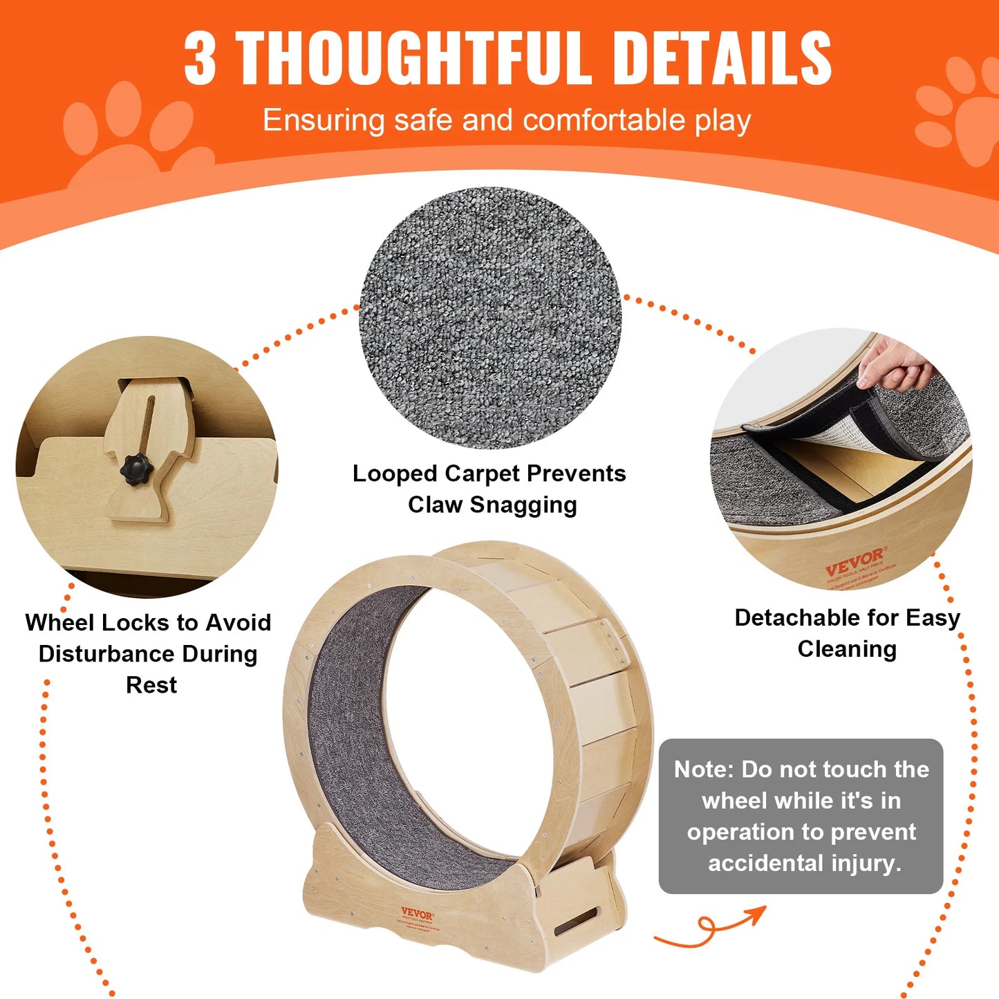 VEVOR Cat Exercise Wheel – Natural Wood Silent Treadmill with Removable Carpet