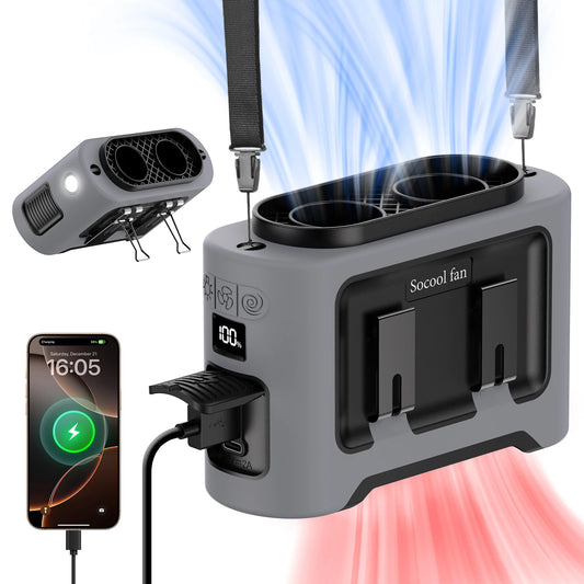 Socool 14500mAh Portable Waist Fan – Dual Airflow, Turbo Motor, Flashlight & Power Bank
