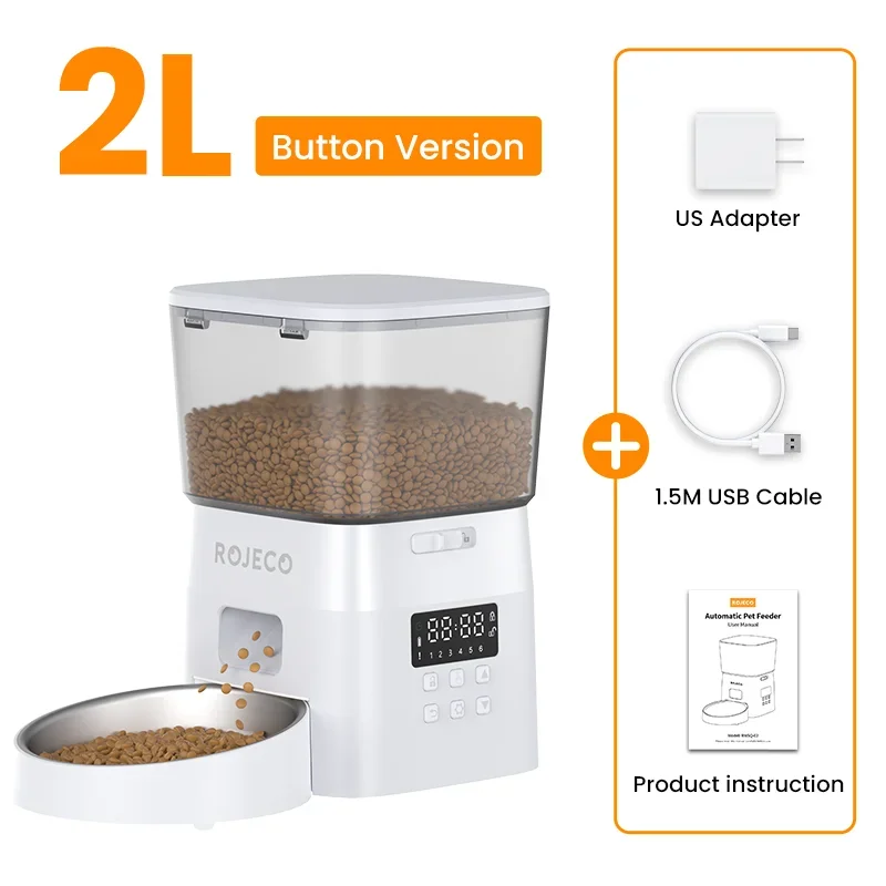 ROJECO Automatic Pet Feeder (Button Version) – Auto Dry Food Dispenser for Cats & Dogs