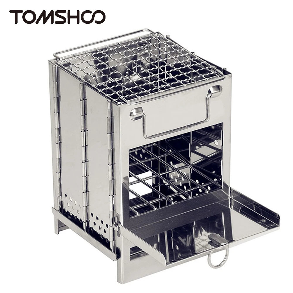 TOMSHOO Portable Wood Stove – Foldable Stainless Steel Camping Grill