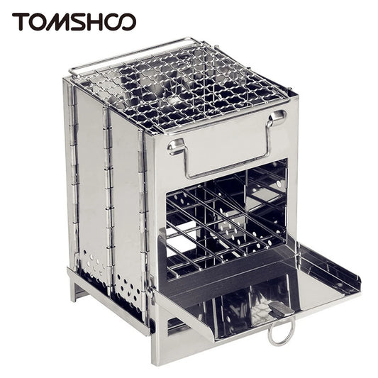 TOMSHOO Portable Wood Stove – Foldable Stainless Steel Camping Grill