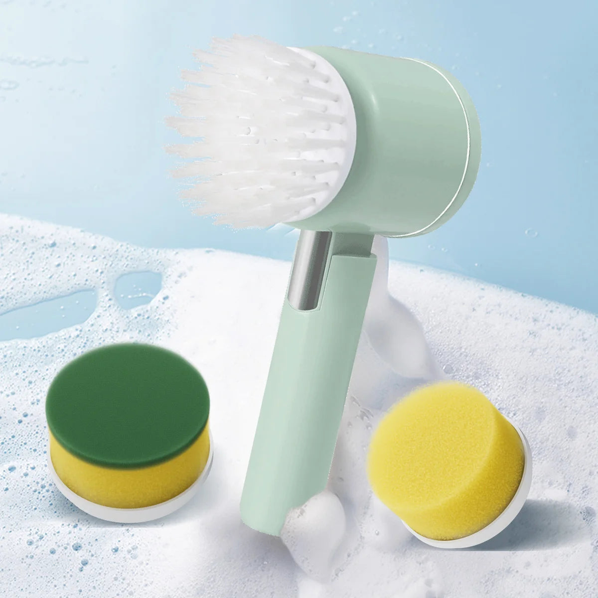 3-in-1 Electric Cleaning Brush – USB Rechargeable with Rotating Sponge, Nylon & Wire Brushes