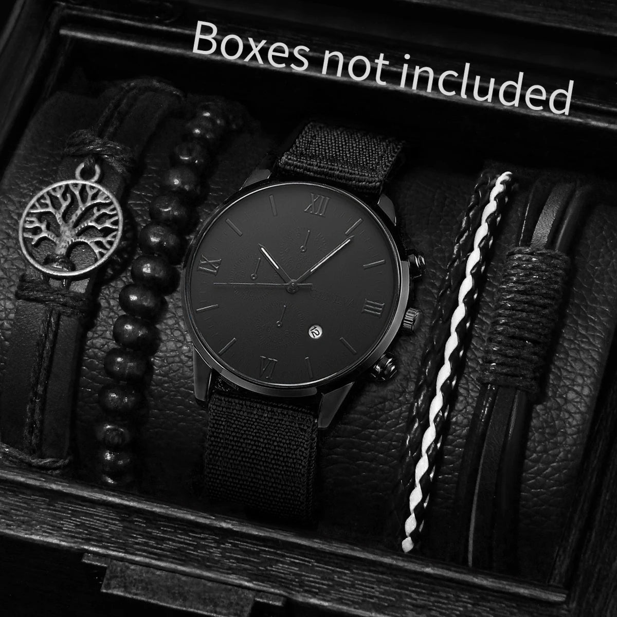 4/5PCS Men’s Casual Quartz Watch & Bracelet Set – Stylish Male Accessories