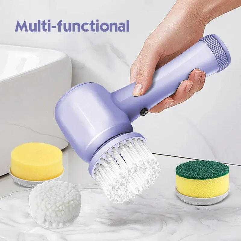 4-in-1 Electric Cleaning Brush – USB Rechargeable with Rotating Sponge, Wire Brush & Attachments