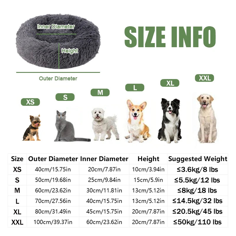 50–100cm Calming Donut Pet Bed – Soft Plush Round Bed for Dogs & Cats