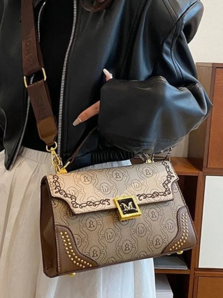 RetroBloom – Wide Strap PU Leather Crossbody Bag