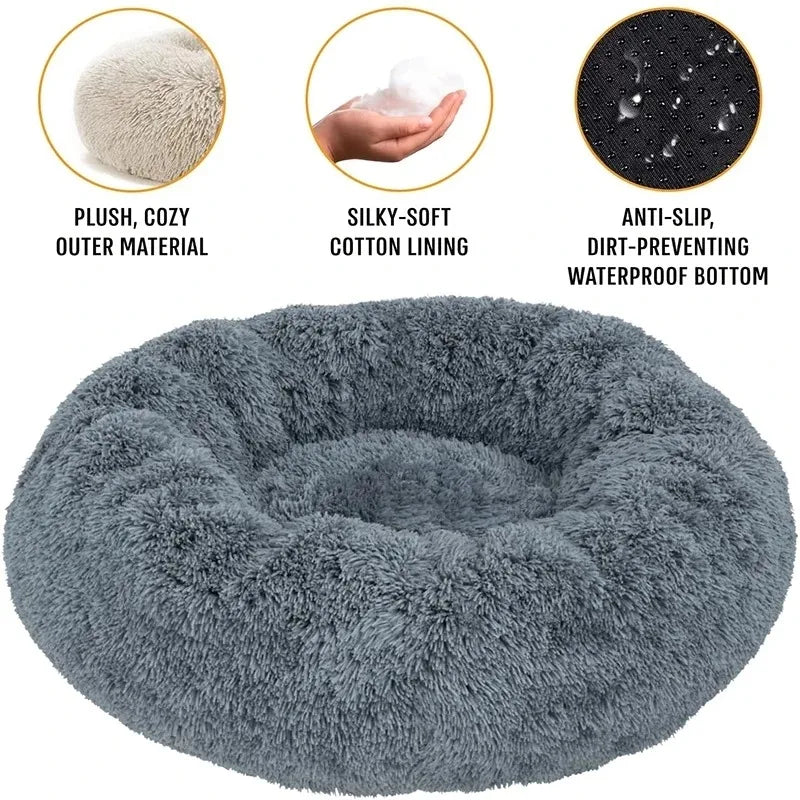 Round Plush Dog & Cat Bed – Winter Warm, Washable Pet Sofa for All Sizes