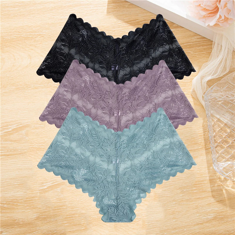 LaceBliss – 3PCS Women's Floral Lace Boyshort Panties Set