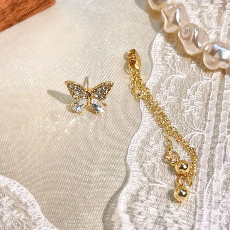 Butterfly Rhinestone Tassel Earrings – 2-Way Drop Earrings for Women & Girls