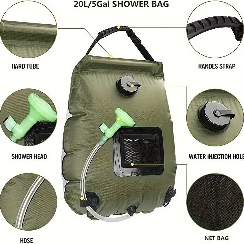 5-Gallon Solar Camping Shower Bag – Portable Outdoor Heated Bath Bag
