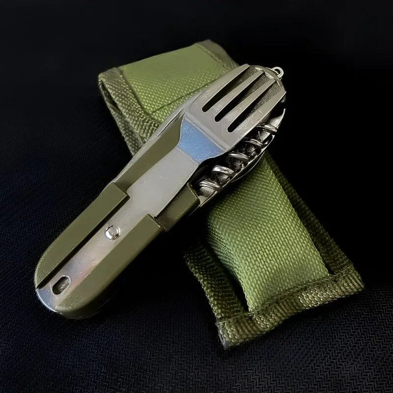 7-in-1 Multifunctional Camping Utensil – Foldable Stainless Steel Cutlery Set