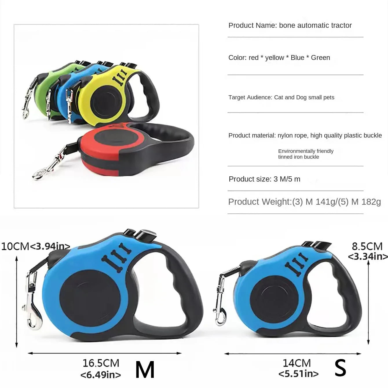 3M/5M Retractable Dog Leash – Durable Nylon Lead for Small to Large Dogs & Cats