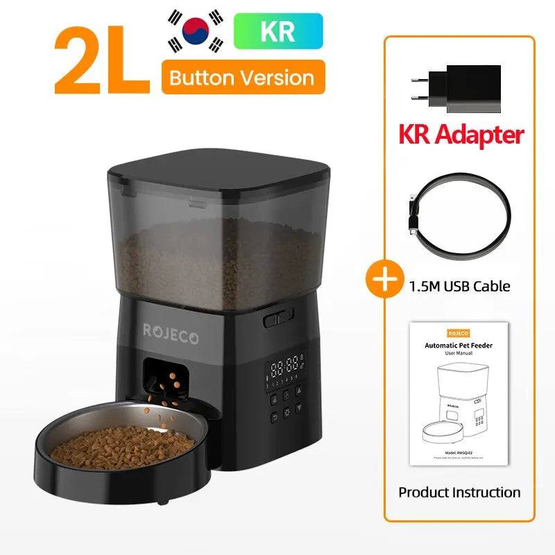 ROJECO Automatic Pet Feeder (Button Version) – Auto Dry Food Dispenser for Cats & Dogs