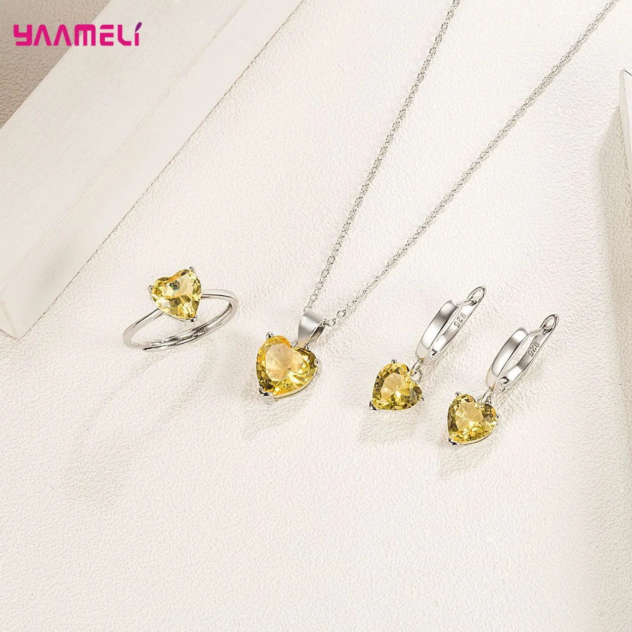 Sterling Silver 925 Heart Jewelry Gift Set – Necklace, Earrings & Ring with Zircon