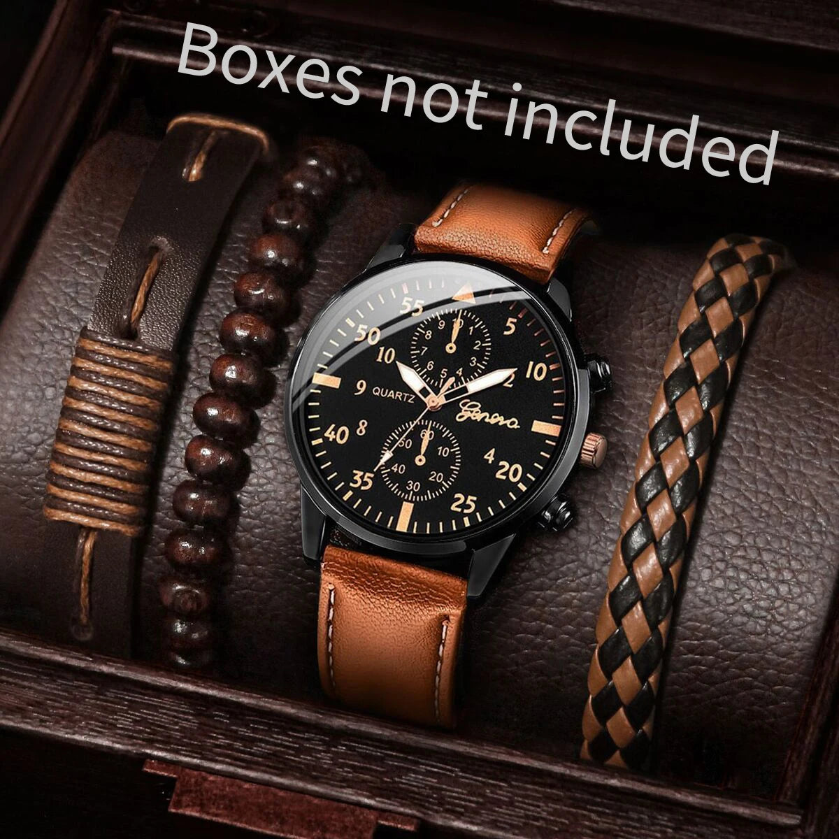 4/5PCS Men’s Casual Quartz Watch & Bracelet Set – Stylish Male Accessories