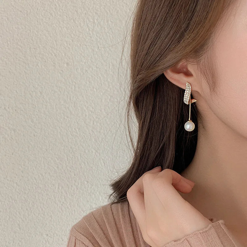 Elegant Imitation Pearl Tassel Earrings – Crystal Drop Wedding Jewelry for Women