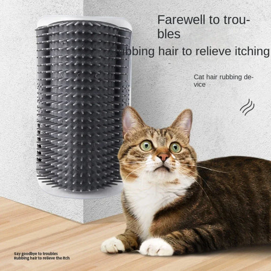 Cat Corner Brush & Scratching Tower – Self-Grooming Tree with Scratcher & Sandbox Base