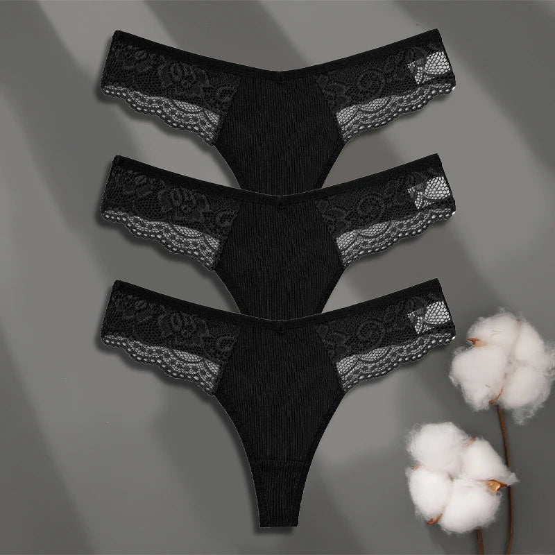 LaceLuxe – 3PCS Women's Cotton Lace Thong Set