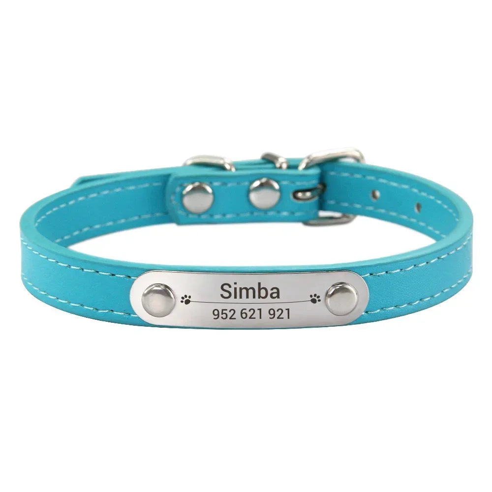 Personalized PU Leather Dog Collar – Custom Name ID Tag, Anti-Lost Design (Pink)