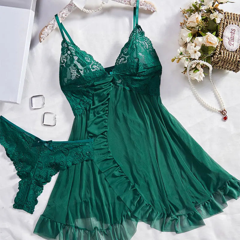 LunaWhisper – Lace Slip Nightdress & Panty Set
