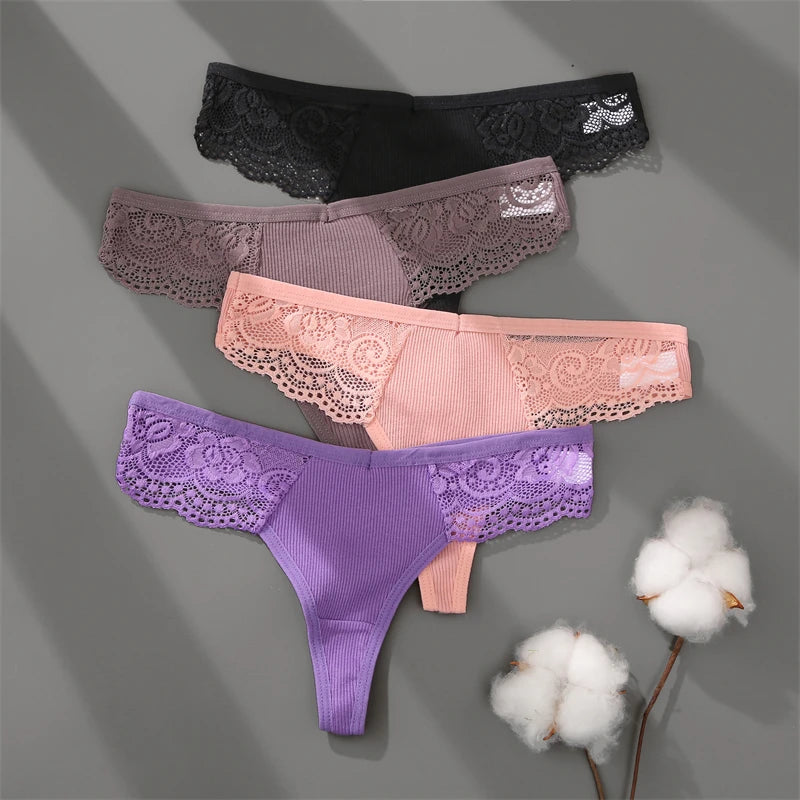 LaceLuxe – 3PCS Women's Cotton Lace Thong Set