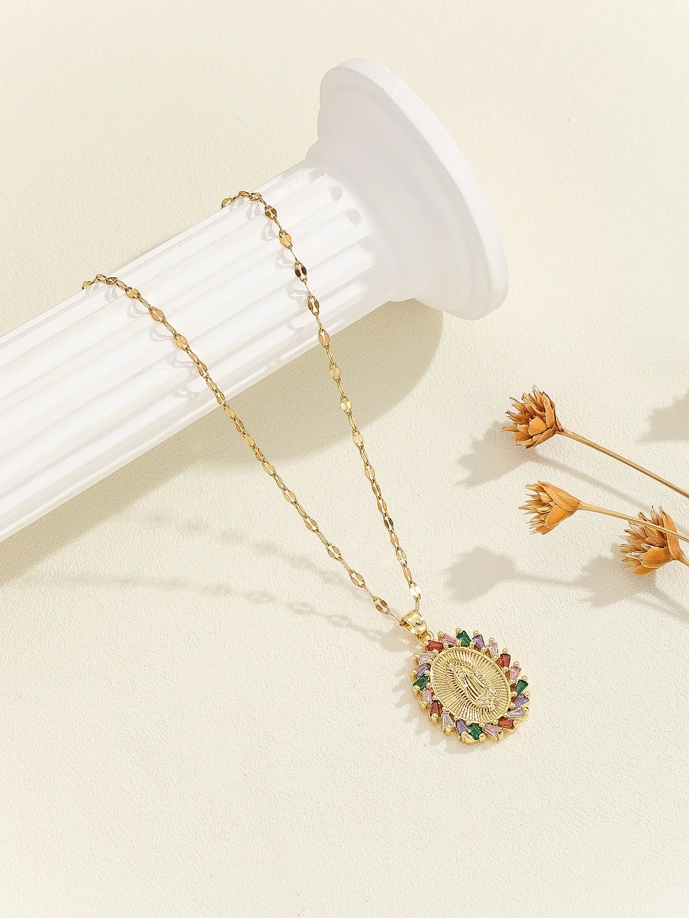 Santa Maria Micro-Inlaid Zircon Necklace – Colorful Religious Fashion Jewelry