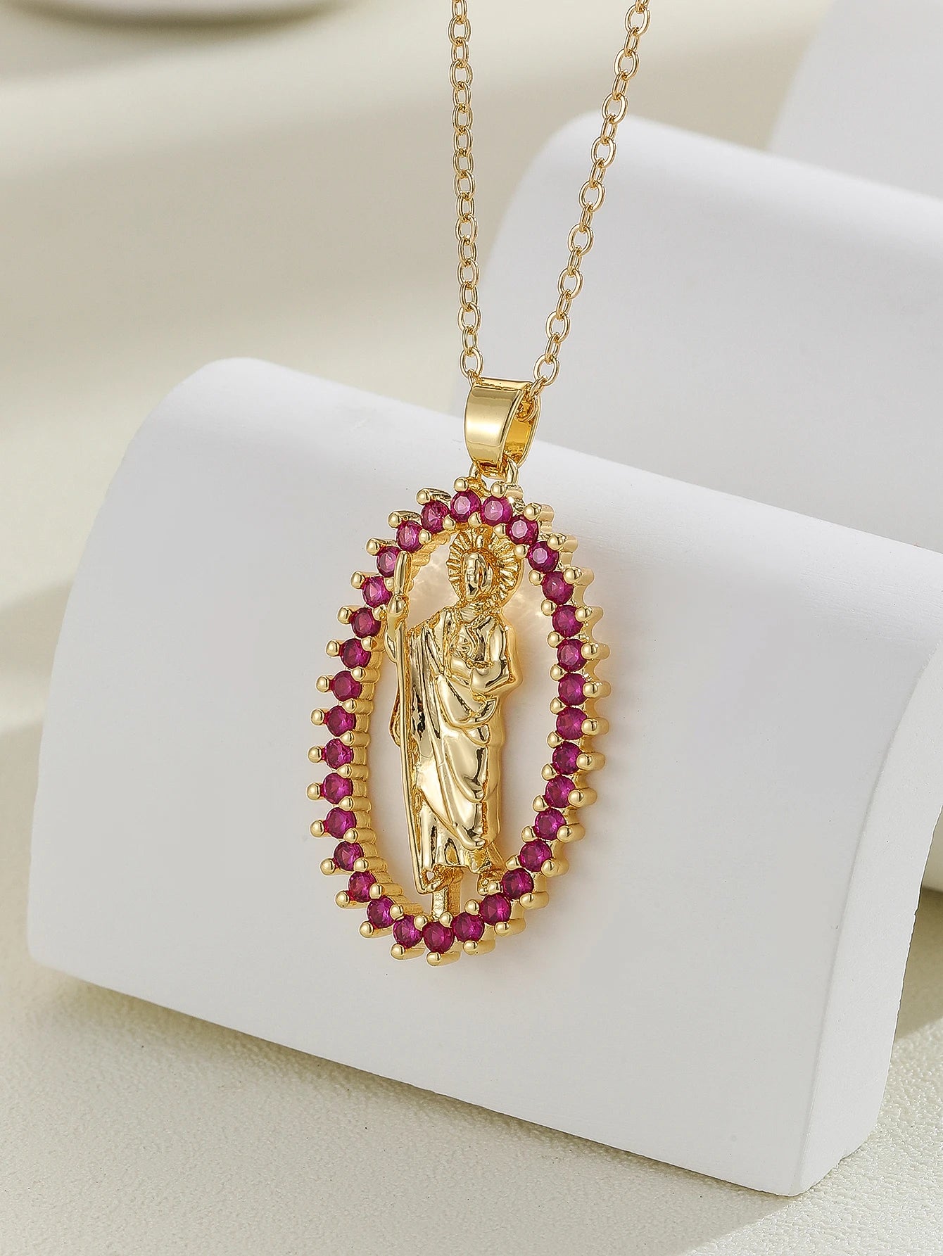 Santa Maria Micro-Inlaid Zircon Necklace – Colorful Religious Fashion Jewelry
