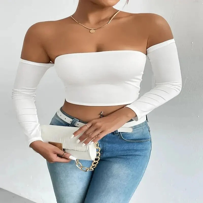 ChicBreeze – Women's Off-Shoulder Long Sleeve Crop Top