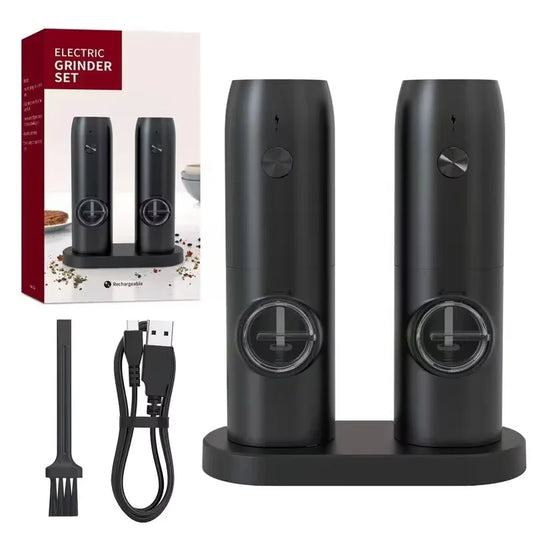 Electric Salt & Pepper Grinder Set – Rechargeable with LED Light & Adjustable Coarseness