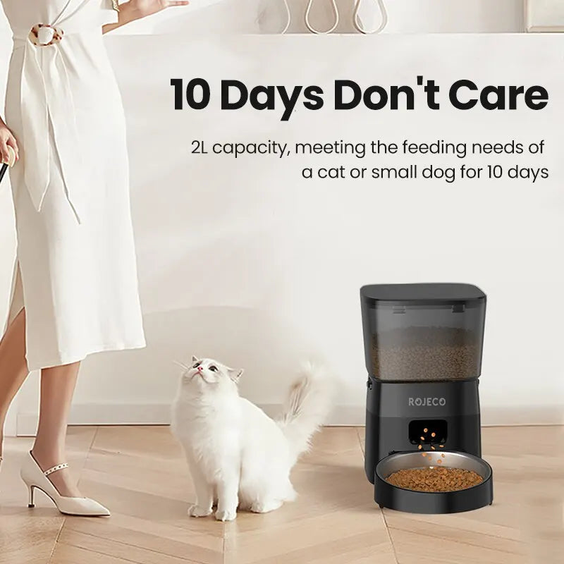 ROJECO Automatic Pet Feeder (Button Version) – Auto Dry Food Dispenser for Cats & Dogs