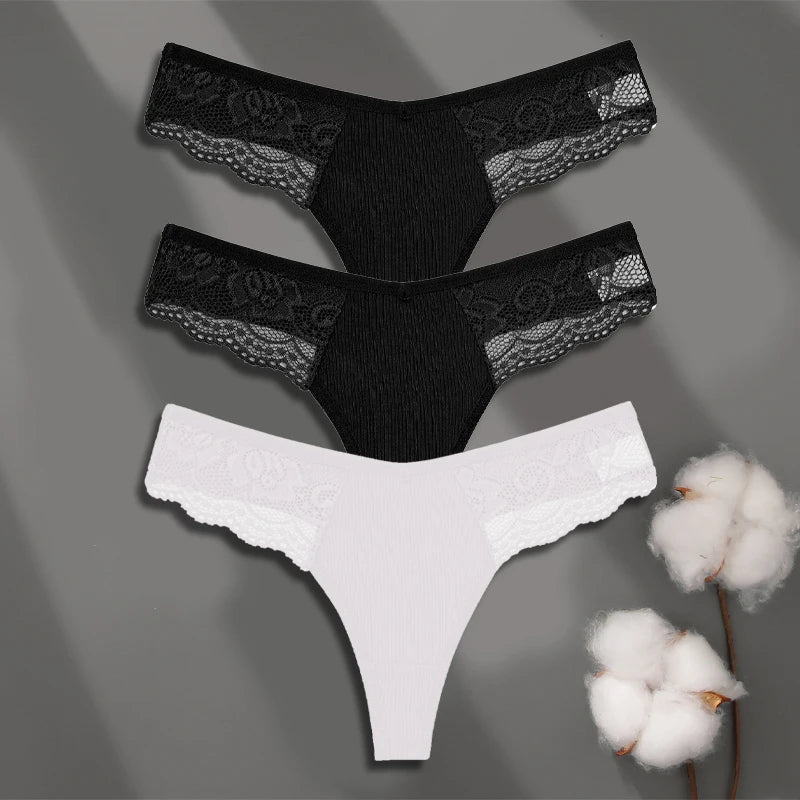 LaceLuxe – 3PCS Women's Cotton Lace Thong Set