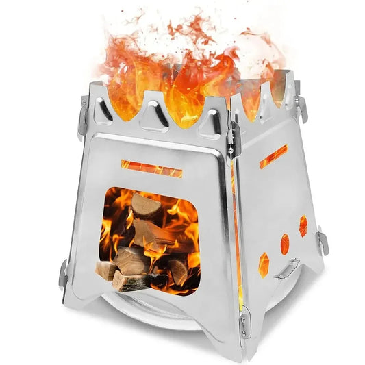Portable Stainless Steel Camping Wood Stove – Folding Firewood Burner for Outdoor Cooking