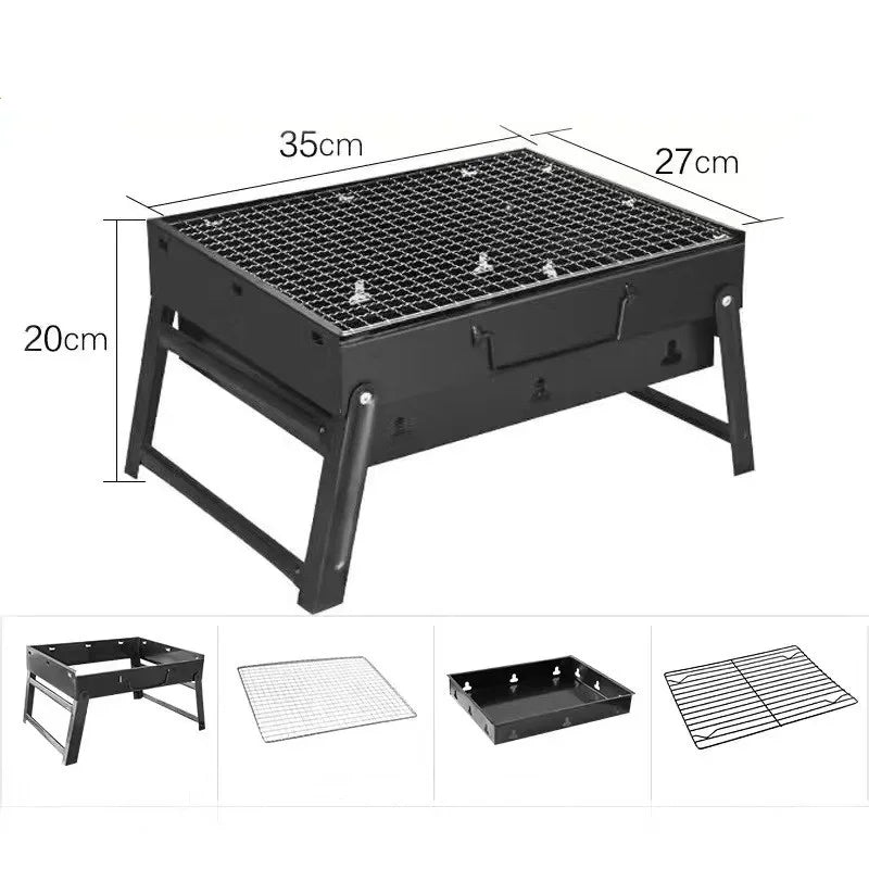 Folding Portable Charcoal Grill – Mini Stainless Steel BBQ for Outdoor Cooking