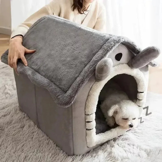All-Season Indoor Pet House – Soft, Washable Bed with Removable Cushion for Cats & Dogs