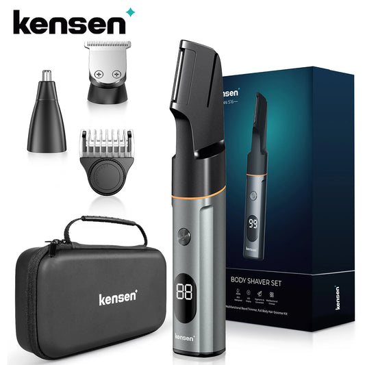 Kensen 3-in-1 Waterproof Body Grooming Kit – Beard, Nose & Pubic Hair Trimmer for Men