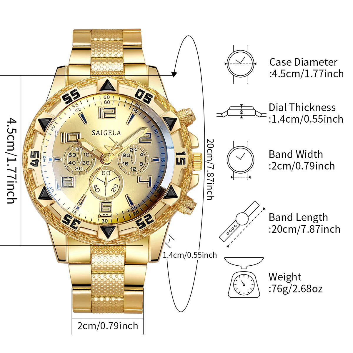4PCS Men's Steel Quartz Watch Set