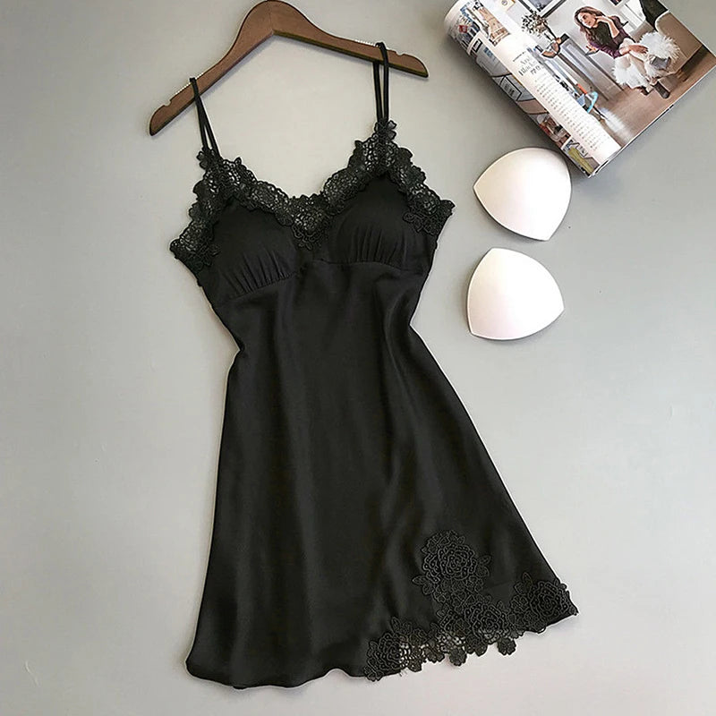 Sexy Women’s Silk Suspender Nightdress – Ice Silk Satin