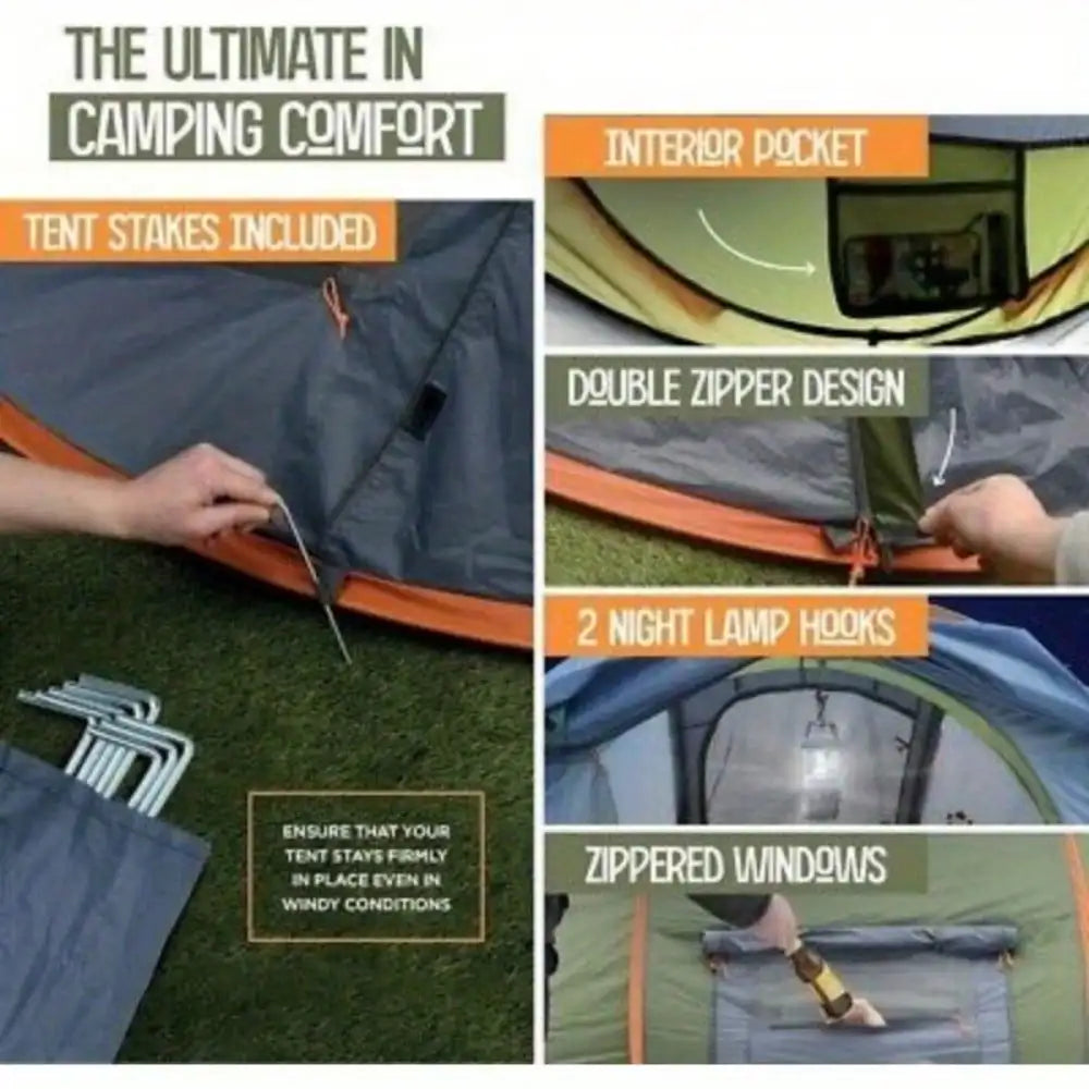 4-Person Pop-Up Camping Tent – Waterproof with 2 Doors & UPF 50+