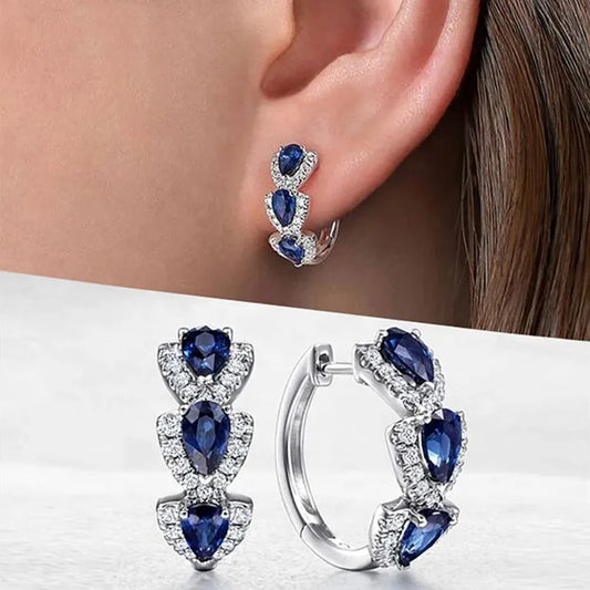 925 Sterling Silver Blue Zirconia Hoop Earrings – Elegant Wedding & Party Jewelry
