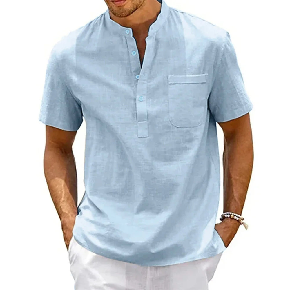BreezeCraft – Linen Henley Beach Shirt