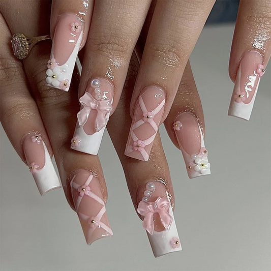 24-Piece Coffin-Shaped Press-On Nails Set – With File & Jelly Glue